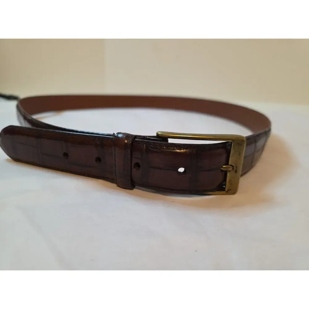 Arden Leather Belt Sz 42 Brown Italian Leather Brass Buckle Croc Embossed